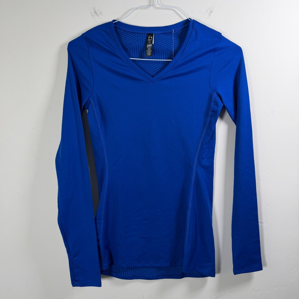 Under Armour Womens ColdGear Infrared V-Neck Long Sleeve Shirt Small Blue Fitted